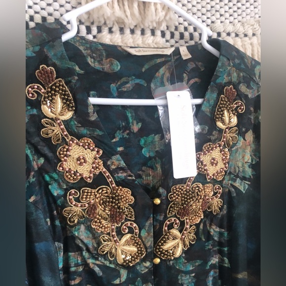 NWT Soft Surroundings Del Bosque Starry Night Tunic Top Gold Beaded Sequins - Picture 3 of 6